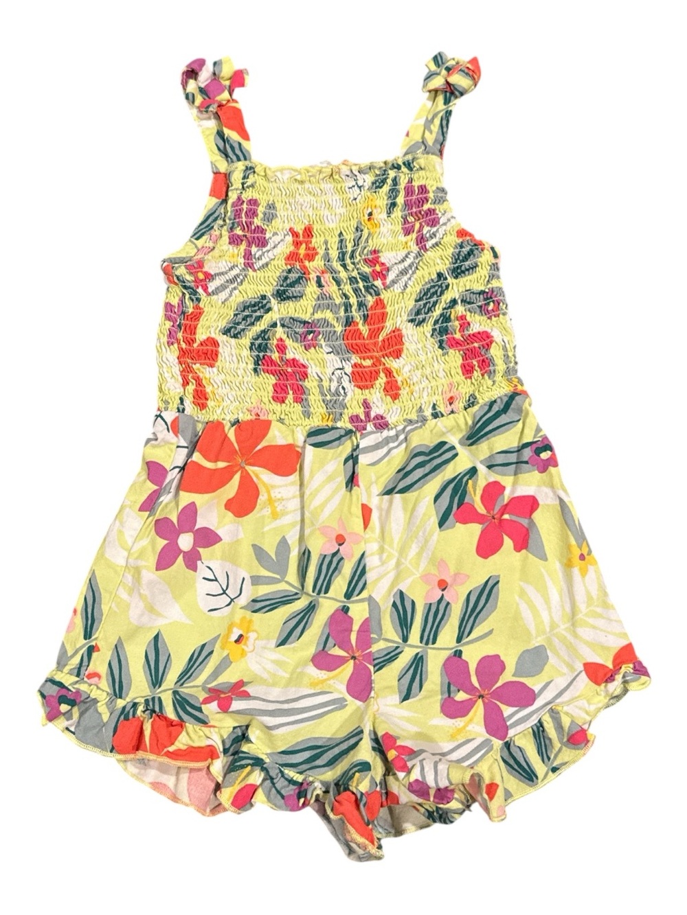 Wonder Nation Toddler Girl Tropical Floral‎ Smocked Romper Yellow Summer Size 3T
